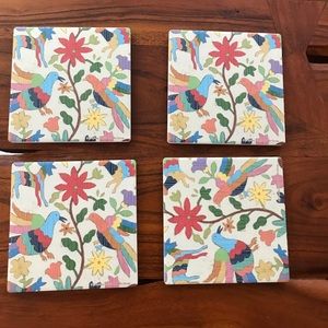Otomi Embroidery Ceramic Coasters Folk Art
